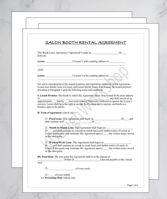Contrato de alquiler de cabina de peluquería plantilla de - Etsy España Contrato de alquiler de cabina de peluquería plantilla de - Etsy España