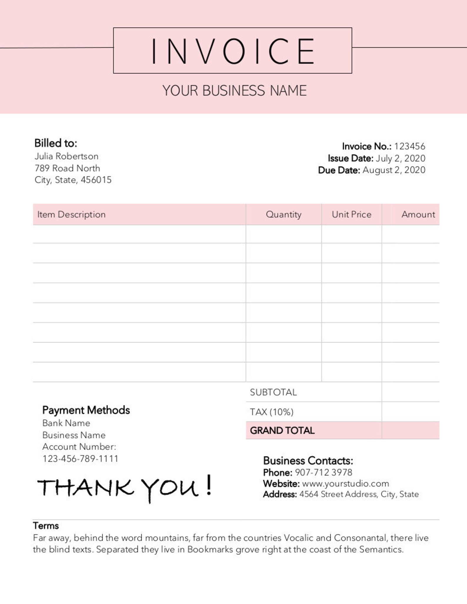 Invoice Template Word Printable Invoice Custom Order Forms | Etsy