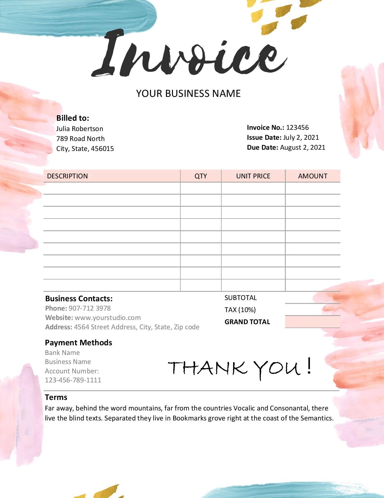 Stylish Invoice and Letterhead Template Printable Invoice | Etsy