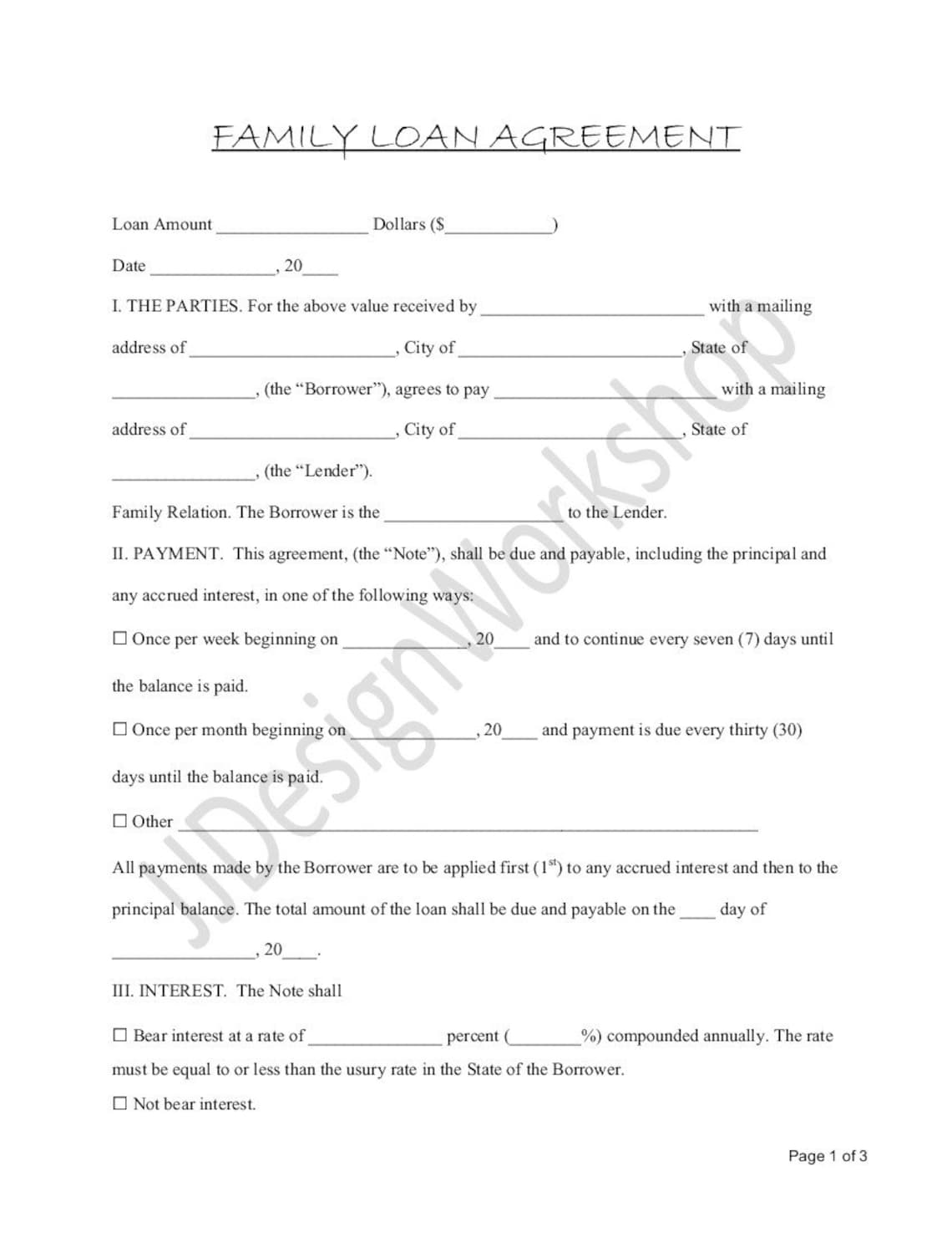 Simple Editable Family Loan Agreement / Contract / Relative Etsy Simple Editable Family Loan Agreement / Contract / Relative Etsy