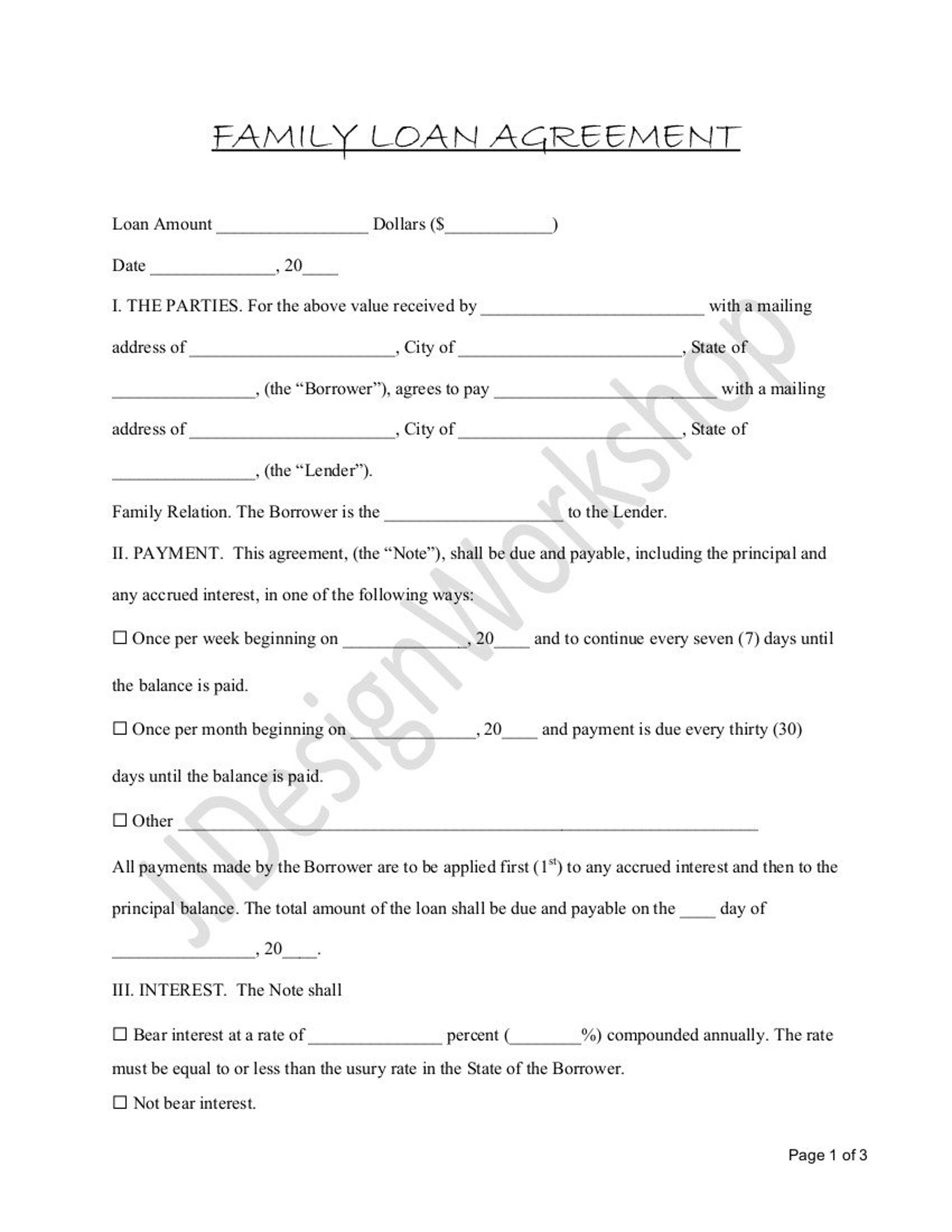 Simple Editable Family Loan Agreement / Contract / Relative Etsy Simple Editable Family Loan Agreement / Contract / Relative Etsy
