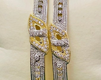 Two Tone CZ Leaf Bangles | Gold & Silver Plated Kada Set | Elegant Bridal Jewelry | Indian Wedding Party Wear Accessories