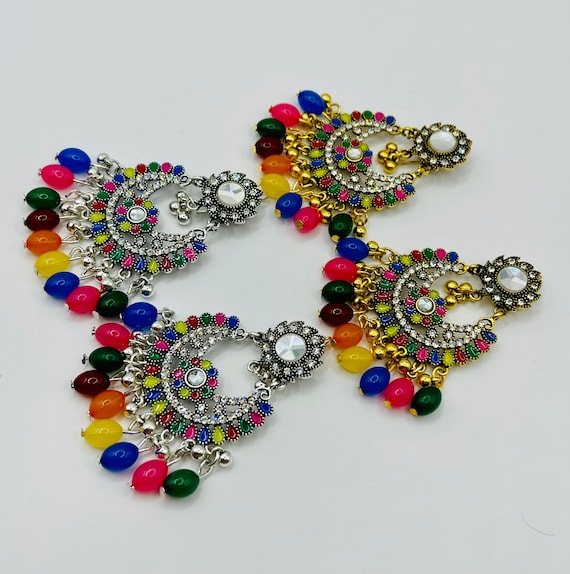 Beautiful multi Colored Bead Pendant Bohemian Style Long Earrings