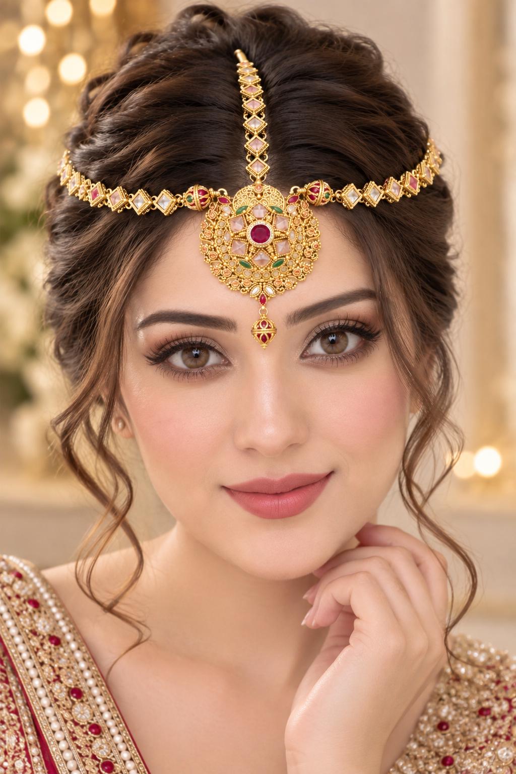 Multicolor Kundan Matha Patti Gold Plated Bridal Headpiece Traditional Indian Maang Tikka Jewelry Ethnic Wedding Hair Accessory
