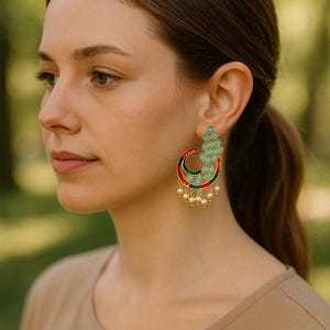 Colorful Peacock Chandbali Earrings | Indian Bridal Jewelry | Multicolor Pearl Dangle | Festive Wedding Party Wear | Statement Earrings