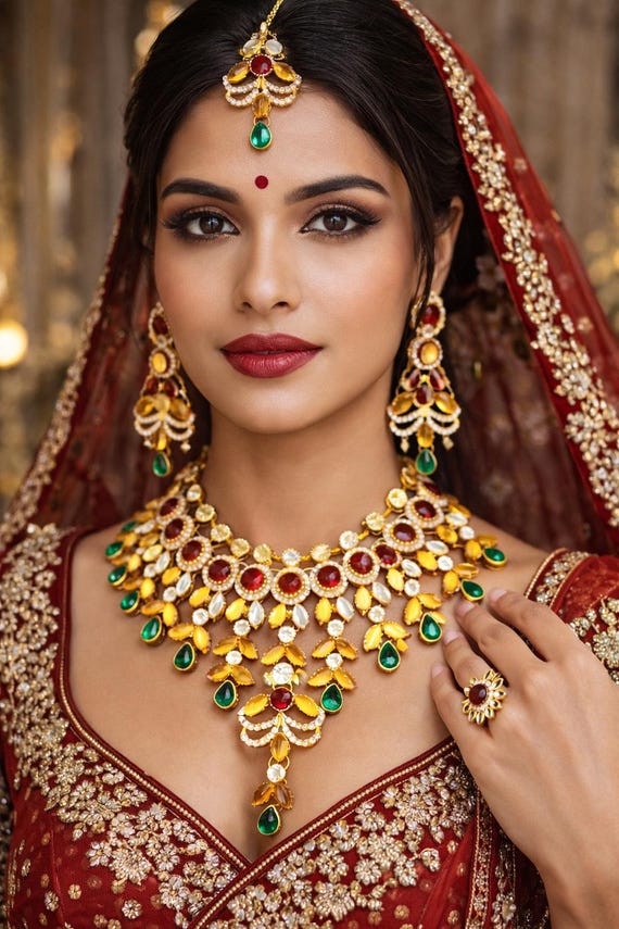 Multicolor Kundan Jewelry Set | Indian Bridal Necklace  display picture 2