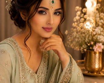 AD Golden Crystal Maang Tikka Set – Mehrfarbiger Brautschmuck in Tropfenform | Amerikanischer Diamant-Hochzeitsschmuck | Pakistanisch-indischer Brautschmuck