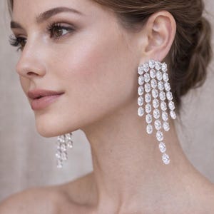 Crystal Waterfall Chandelier Earrings | Long Silver Bridal Earrings | Statement Wedding & Party Jewelry