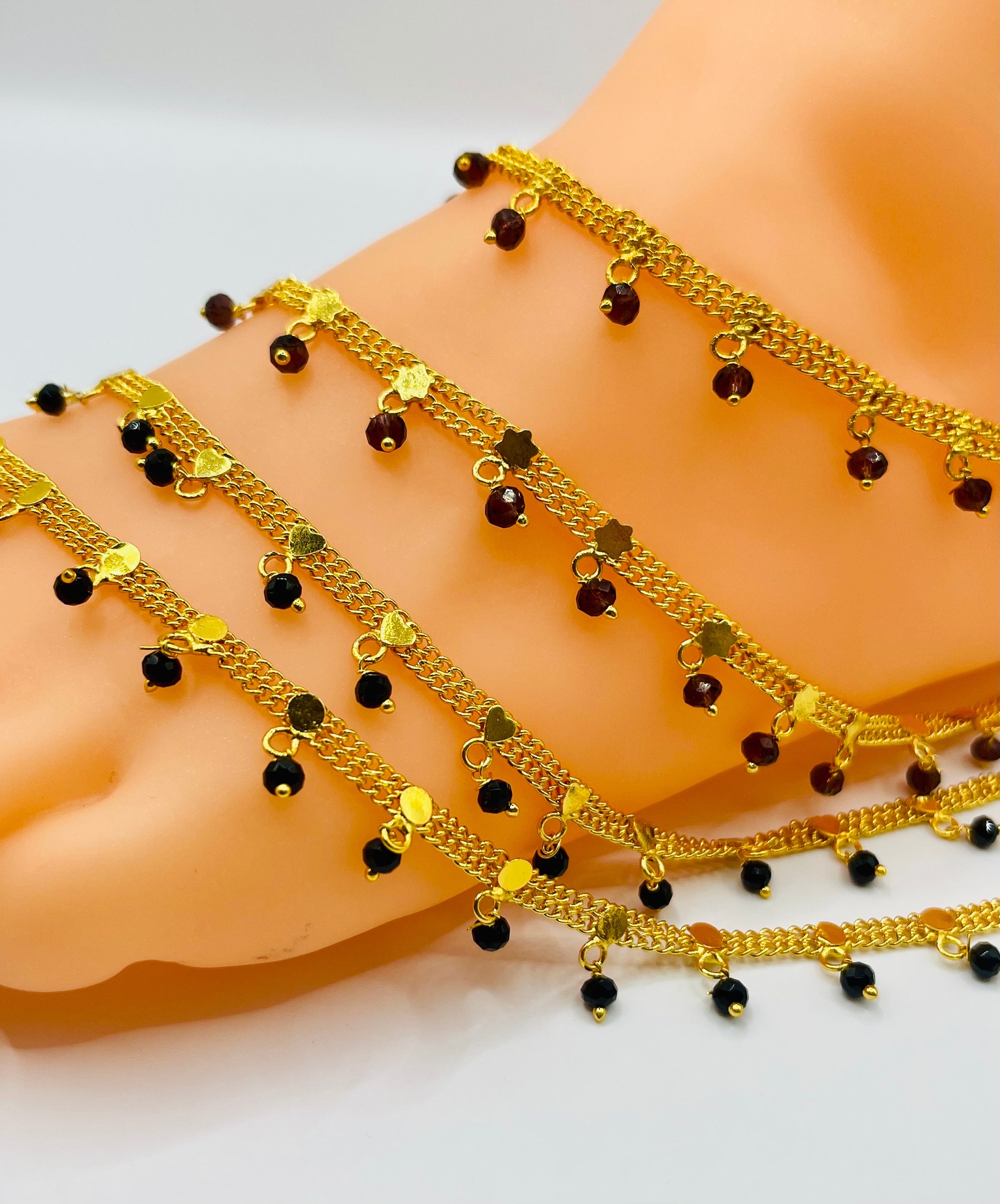 Gold anklet with black beads clearance