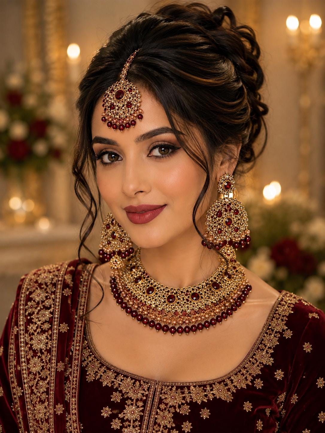 Maroon Kundan Bridal Jewelry Set