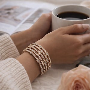 Crystal Rhinestone Stretch Bracelets Set | Gold & Silver Elastic Bangles | Bridal Wedding Statement Jewelry | Stackable Sparkle Bracelet