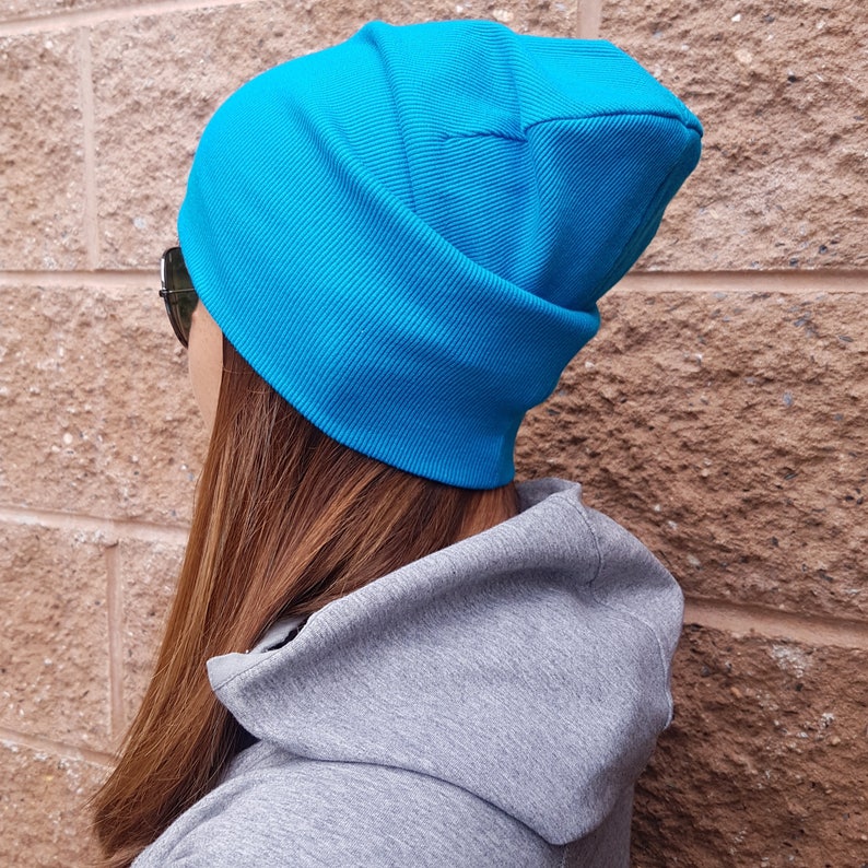Blue adult beanie Cotton slouchy hat