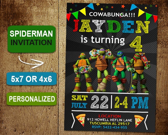 Ninja Turtle Birthday Invitation Ninja Turtles Invitations Etsy
