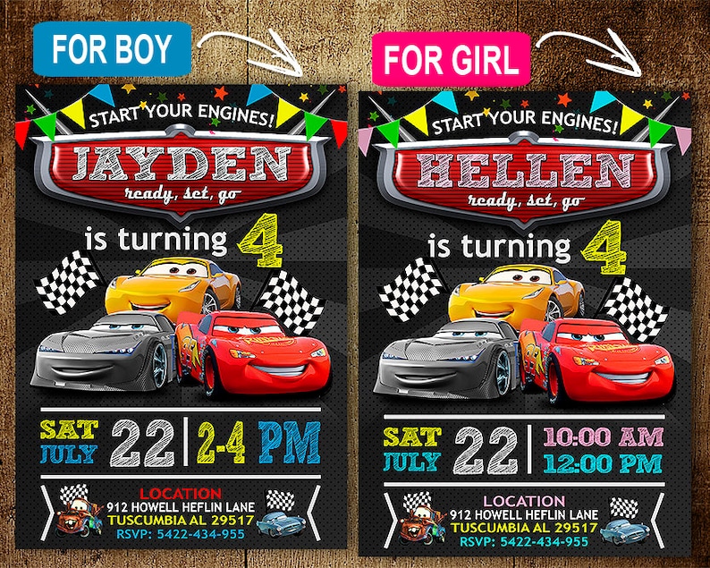 Disney Cars Birthday Invitation Invitations Disney Cars Etsy