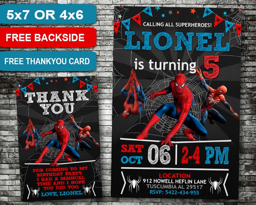 Spiderman Birthday Invitation Invitations Spiderman Etsy