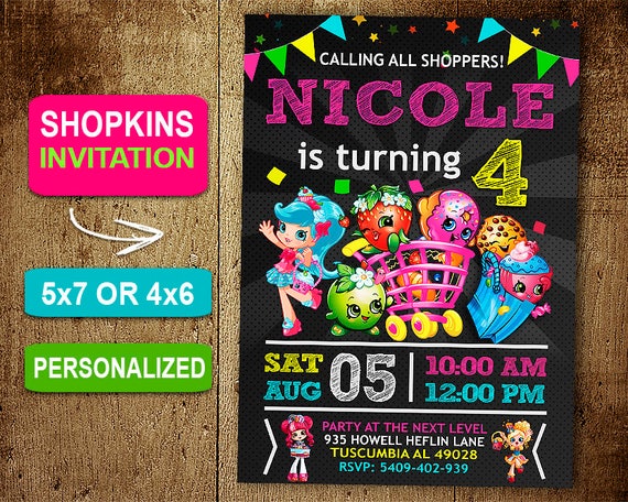 Shopkins Birthday Invitation Invitations Shopkins Etsy