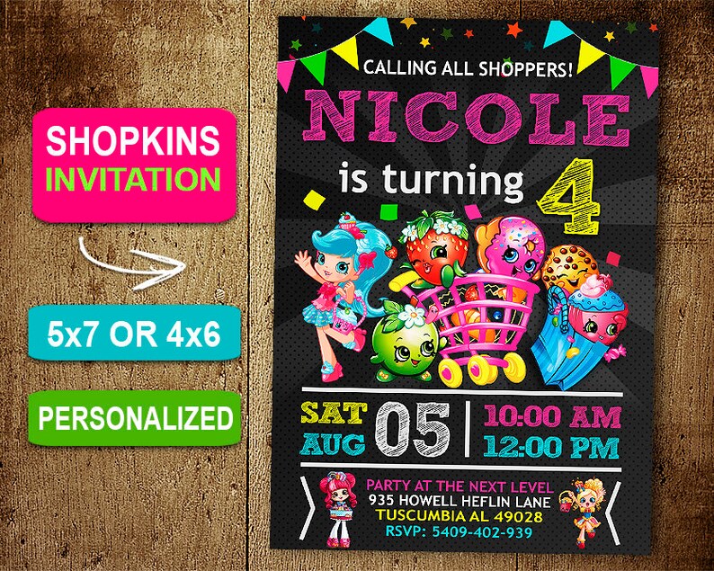 Shopkins Birthday Invitation Invitations Shopkins Etsy
