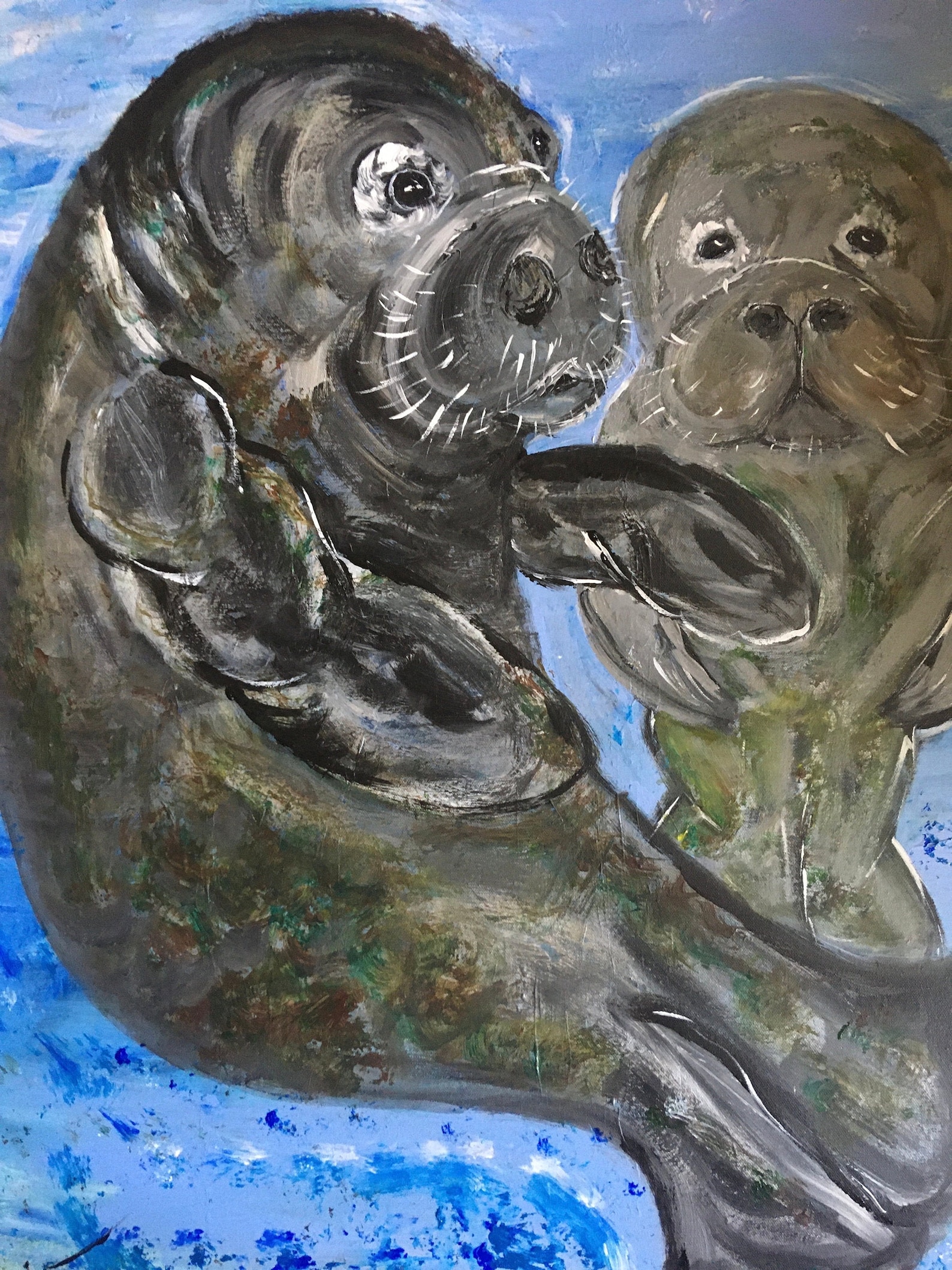 Manatee Painting Manatee Mother and Baby Manatee Wall Art - Etsy UK