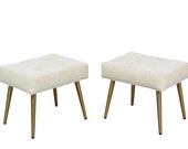 Cream Chenille Benches, a Pair