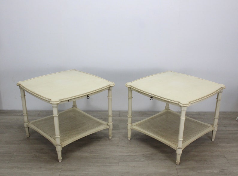 Pair Of Mid Century 2 Tiered Side Tables Faux Bamboo Table Vintage End