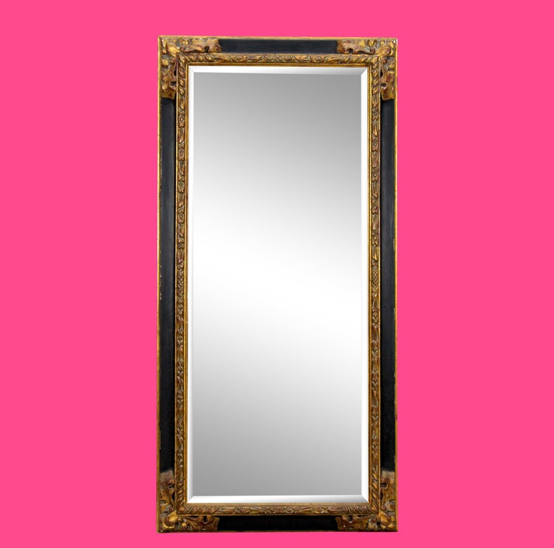 Hollywood Regency Black Gold Mirror Mid Century Vintage