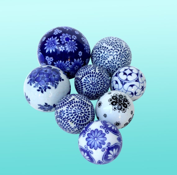 Hand Painted Decorative Ceramic Balls Set Of 8 Decorative Etsy