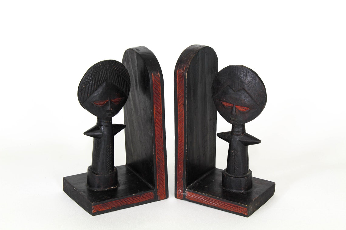 Hand Carved African Bookends a Pair Etsy