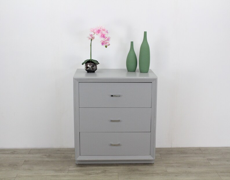 Mid Century Chest Of Drawers With Chrome Hardware Gray Image 0