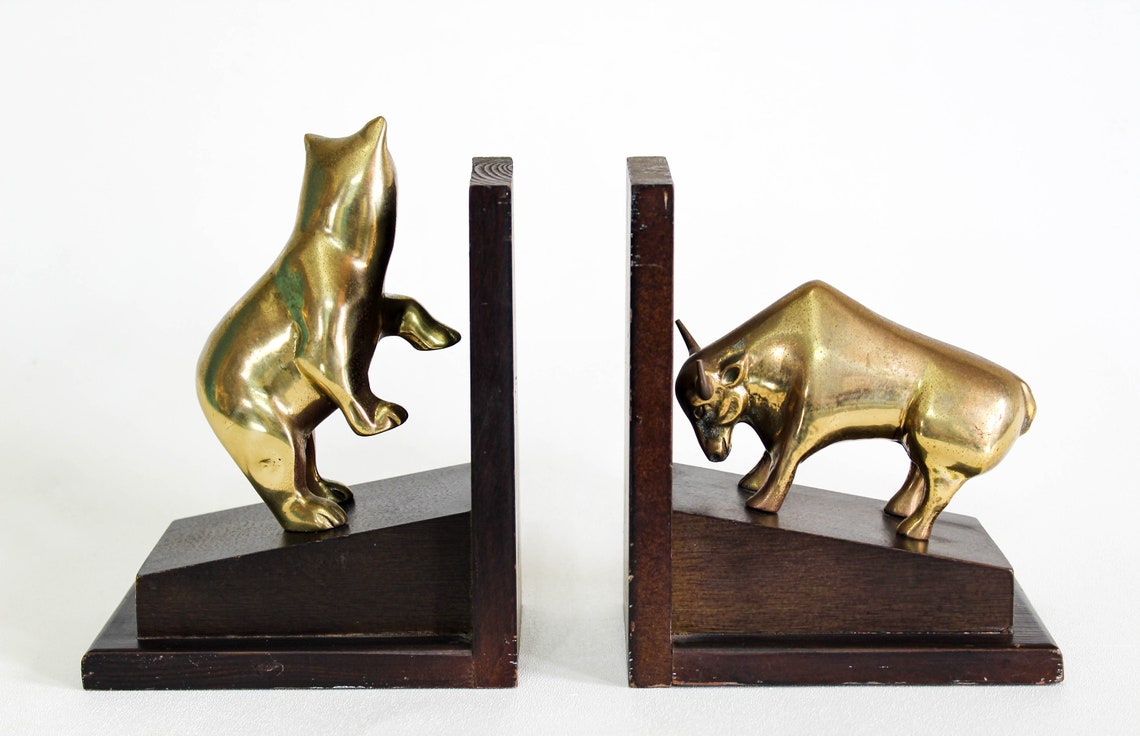 Vintage Brass Bull and Bear Bookends | Etsy