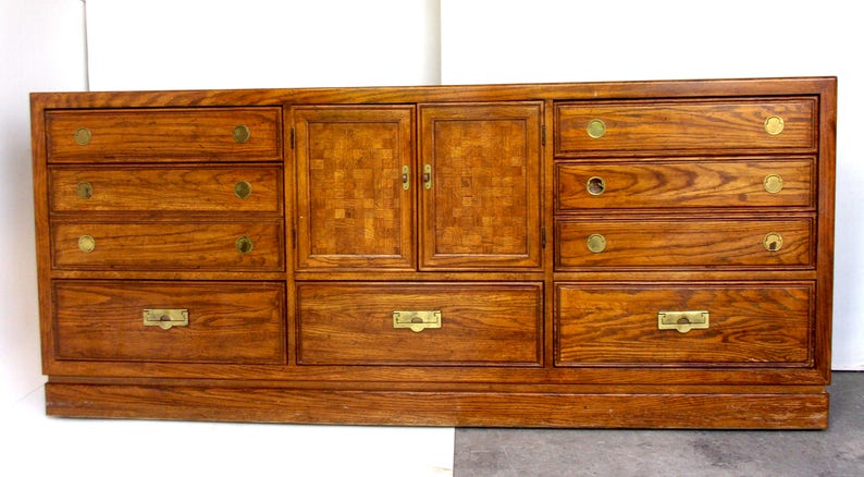 Mid-Century Modern Campaign Style Walnut Dresser