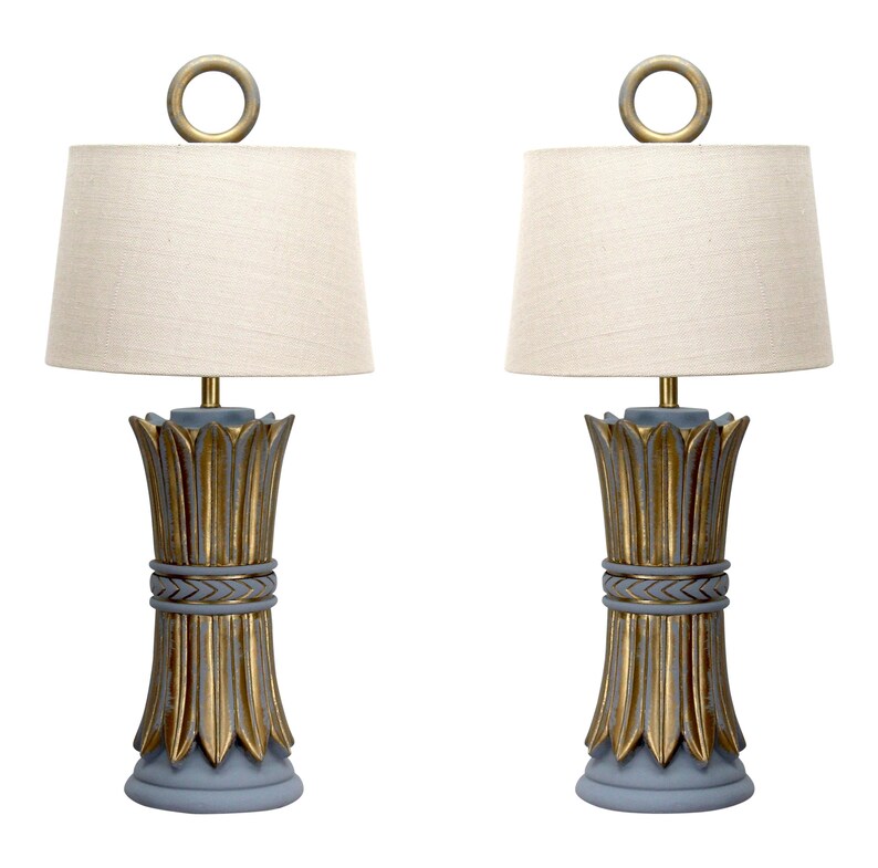 Pair Mid Century Hollywood Regency Table Lamps Plaster Wheat