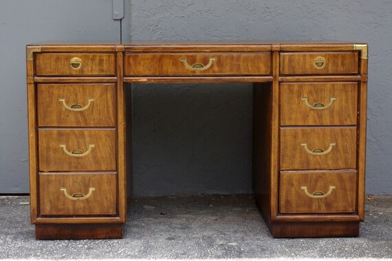 1960s Drexel Campaign Style Desk Mid Century Desk Vintage Etsy