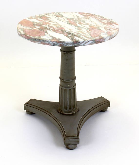 Mid Century Pedestal Side Table With Pink Marble Top