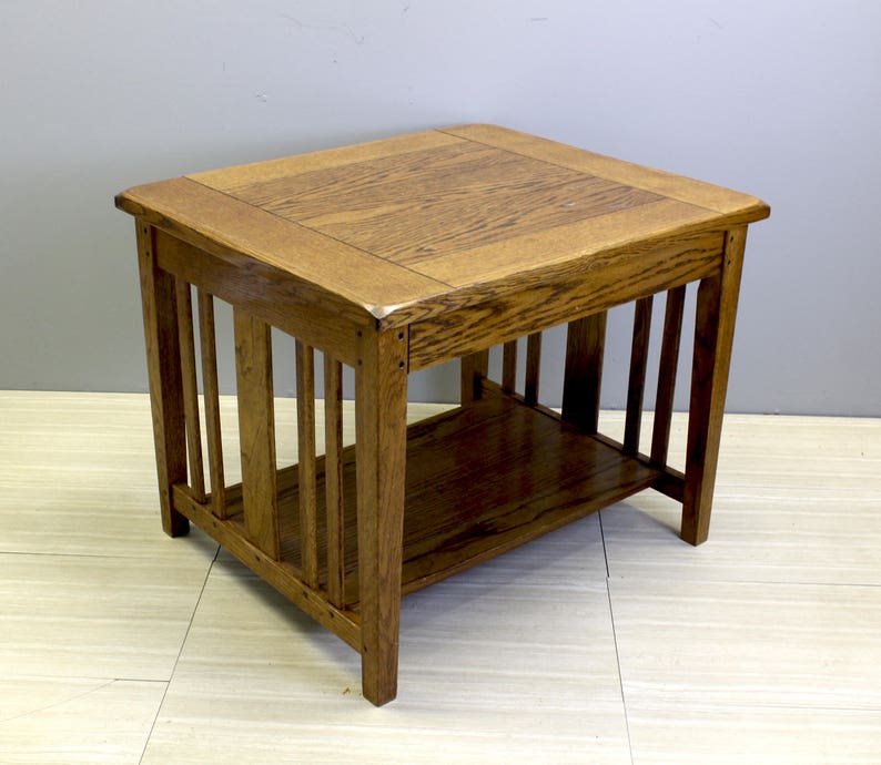 Vintage Oak Two Tiered Side Table Mid Century