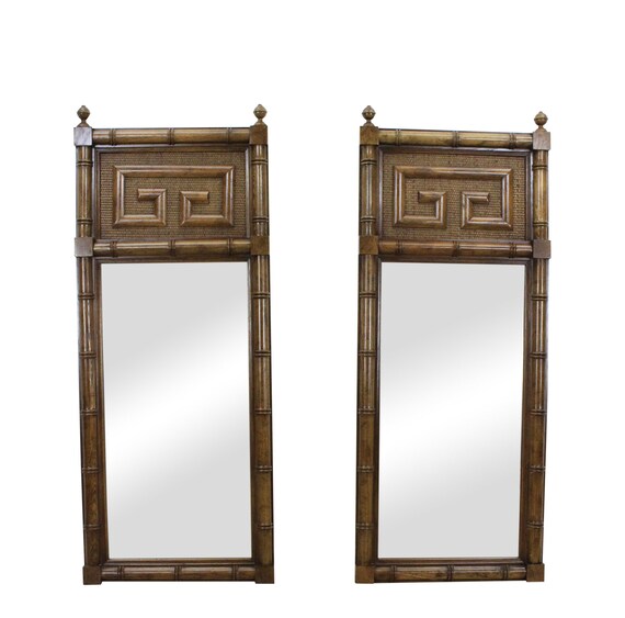 Mid Century Faux Bamboo Mirror With Greek Key Motif Mirrors Pair Of Walnut