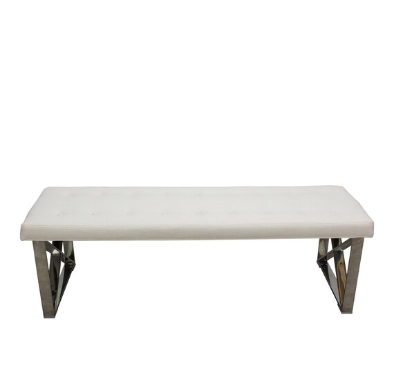Chrome Linen Bench Cream Linen Bench Linen Ottoman Cream Etsy