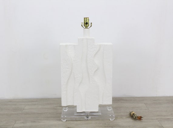 Mid Century Plaster Lamp On Lucite Base Brutalist Table Pottery