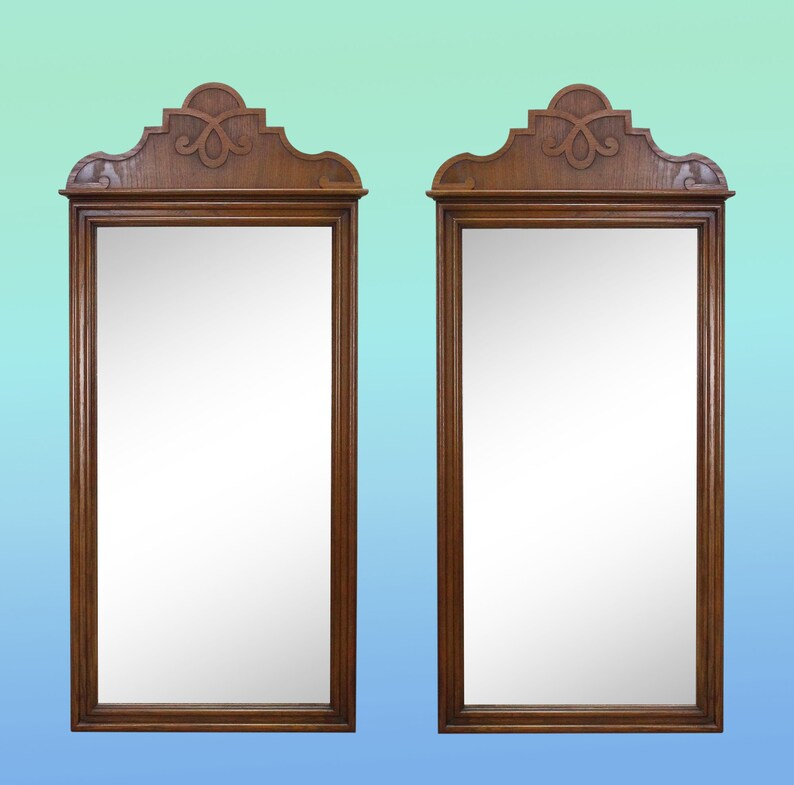 Pair Of Mid Century Walnut Mirrors Vintage Moroccan Style