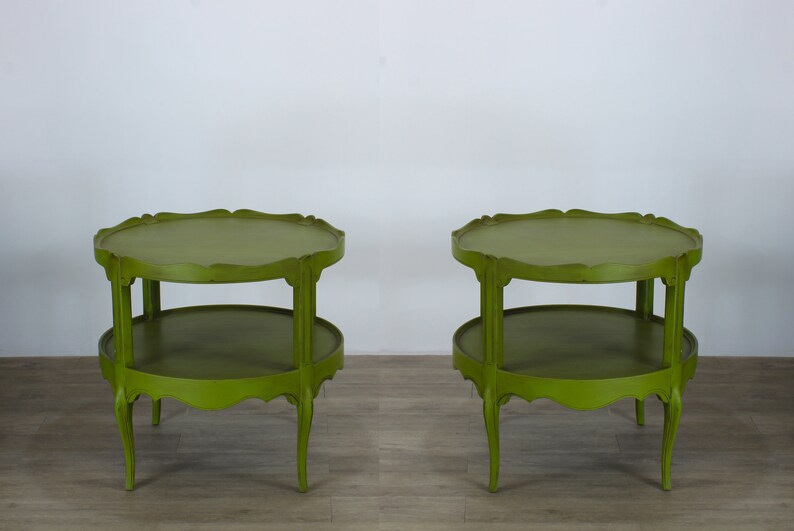 Vintage 2 Tiered Scalloped Side Tables A Pair