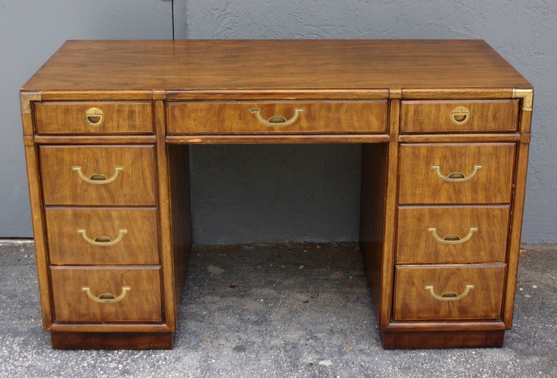1960s Drexel Campaign Style Desk Mid Century Vintage