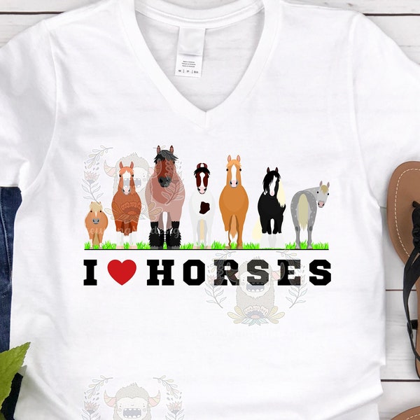 I Love Horses T-Shirt, Horse Lover, Equestrian, I Heart Horses, Horse Breeds, Horseback Riding, Horse Crazy Girl, Horse Lover Gift, Ponies