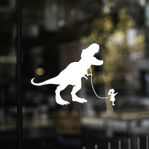 Pet Dinosaur on A Leash Decal , Dino Decal, Pretty Dinosaur Decals, T-Rex, Tyrannosaurus rex, Dinosaur Sticker, vinyl Decal, car decal,