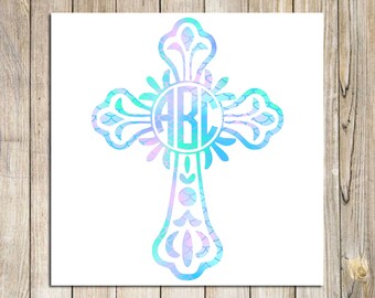 Christian Cross Monogram Decal, Monogram Sticker, Yeti Decal, Car Decal, Laptop Decal, iPhone Decal, Monogram, Tumbler Decal, Pattern Cross
