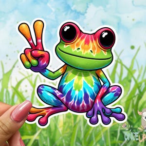 Peace Sign Tie Dye Frog  - Waterproof Vinyl Sticker
