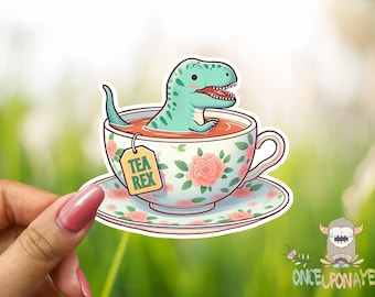 Tea Rex Funny T-Rex Waterproof Sticker