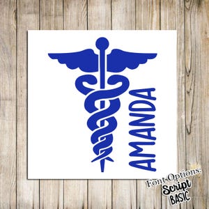 Personalized Caduceus Decal: Waterproof Vinyl Medical Symbol Sticker