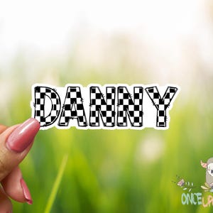 Checkered Name Decal: Waterproof Vinyl Sticker