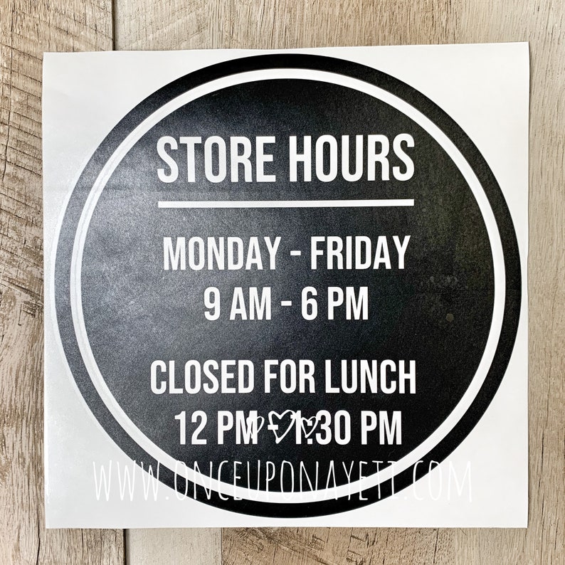 Store Hours Decal Business Hours Decal Custom Storefront Etsy