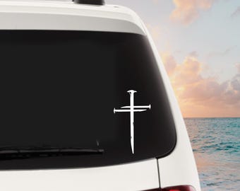 Three Nails Cross Vinyl Decal: Christian Car Sticker, Faith Decor
