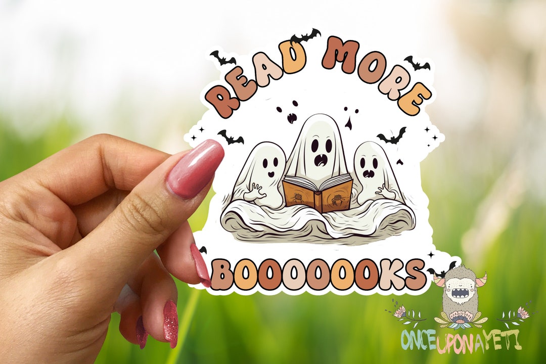 Books Ghost Sticker, Ghost Reading Book Sticker, Spooky Sticker ...